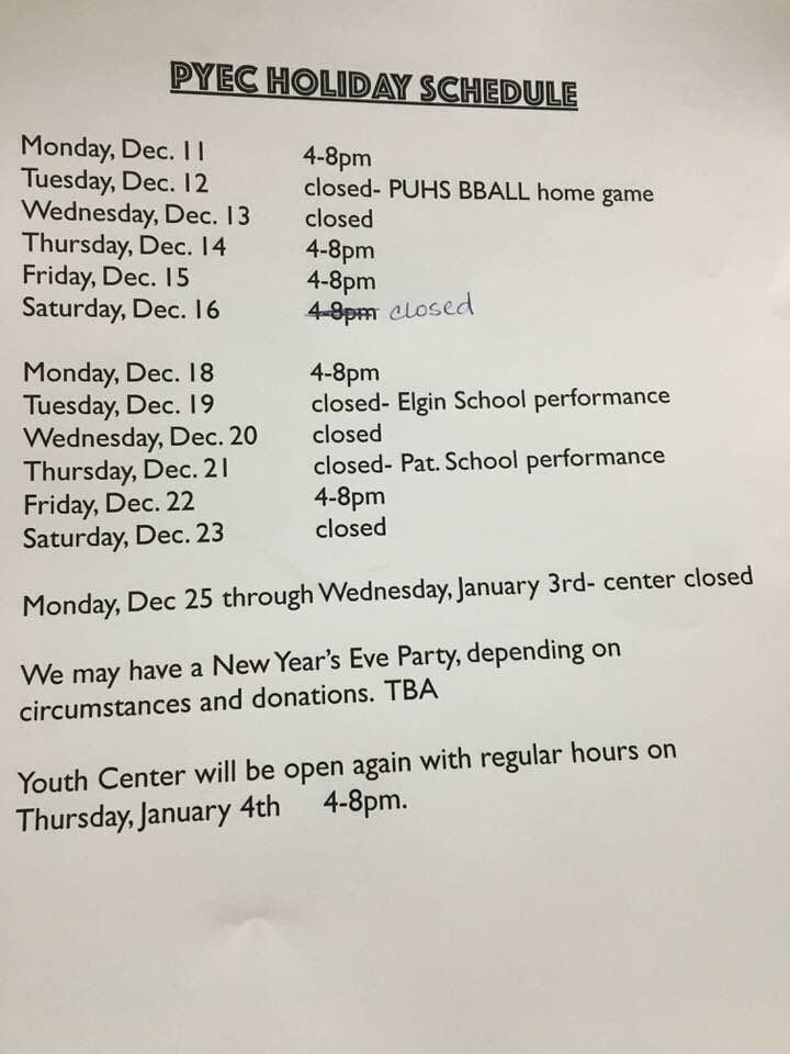 xmasschedule Patagonia Youth Enrichment Center